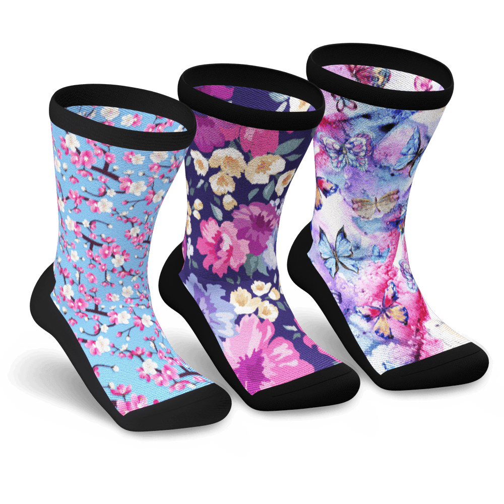 Flower Power Non-Binding Diabetic Socks 3-Pack