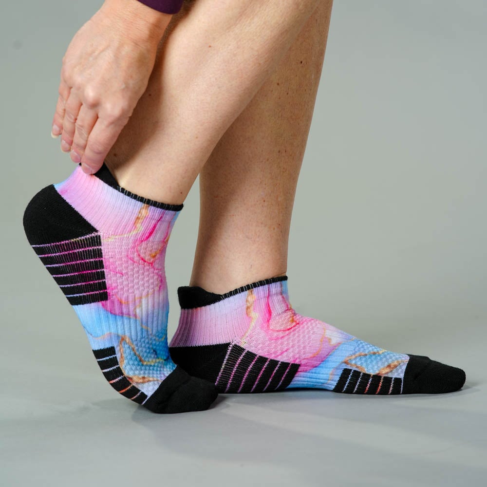 Viasox Pastel Marble Ankle Compression Socks stretched display