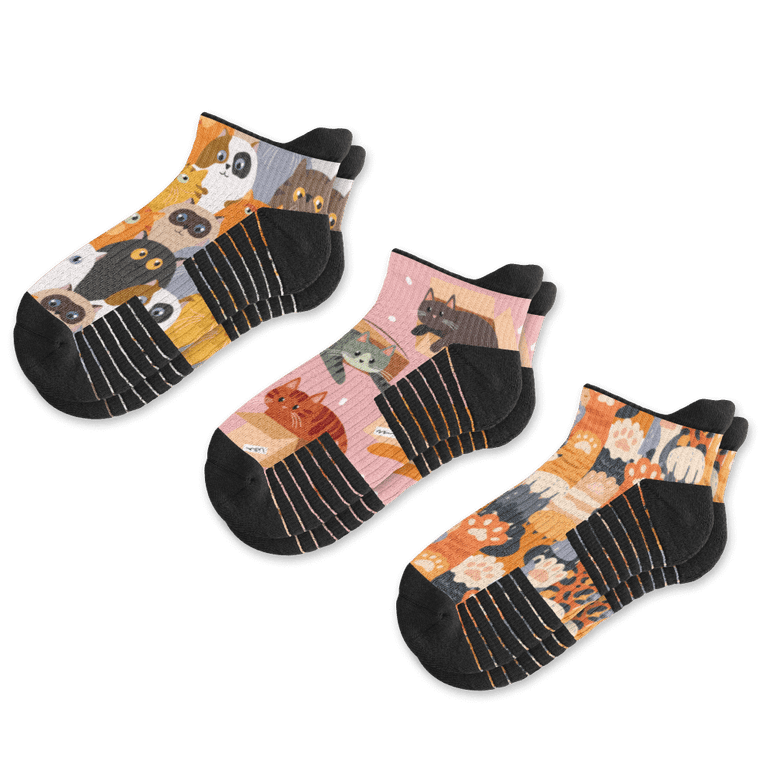 Cat Lovers Ankle Compression Socks 3-Pack Bundle Fro Viasox