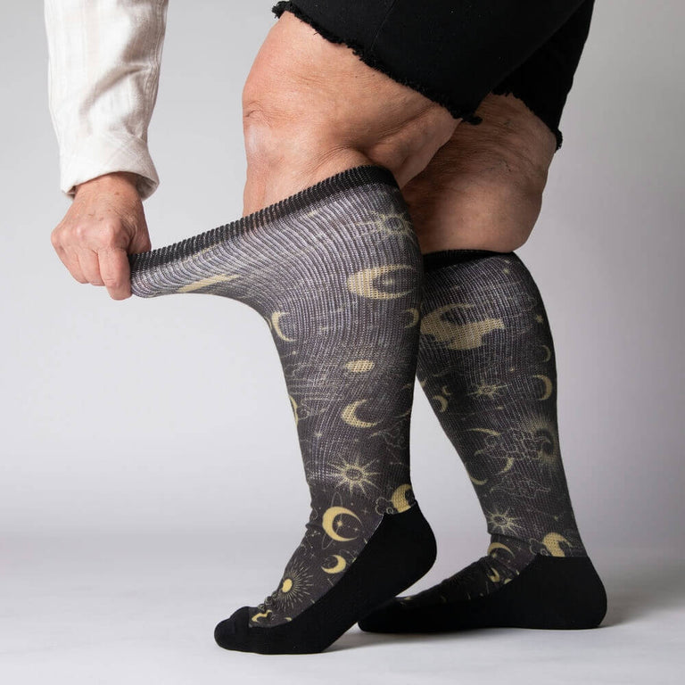 Viasox Star & Moon EasyStretch™ Socks Side View With Stretch