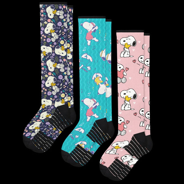 Live Laugh Snoopy Compression Socks Bundle 3-Pack