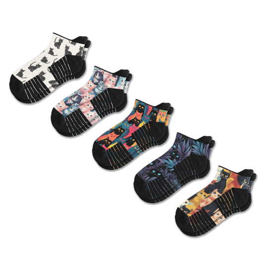 Cozy Cat Ankle Compression Socks 5-Pack Bundle