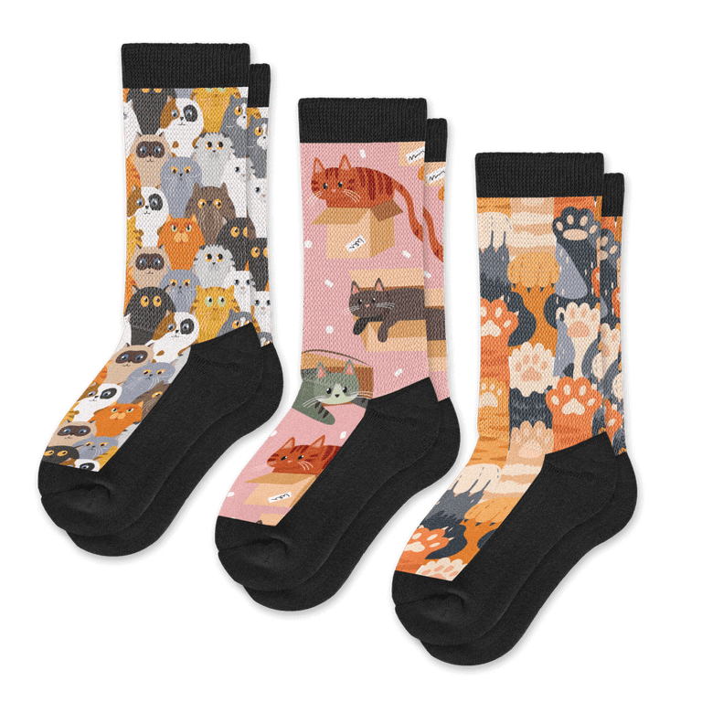 Cat Lovers EasyStretch™ Socks 3-Pack Bundle Crew Cut From Viasox Flat View