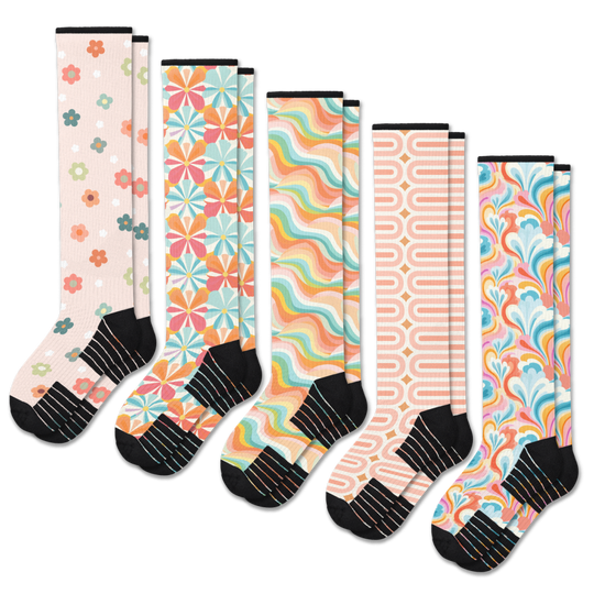 Retro Pastel Compression Socks 5-Pack Bundle