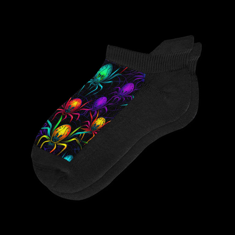 Spooky Colorful Creepy Crawlies Spider Black Ankle Socks from Viasox - Side View