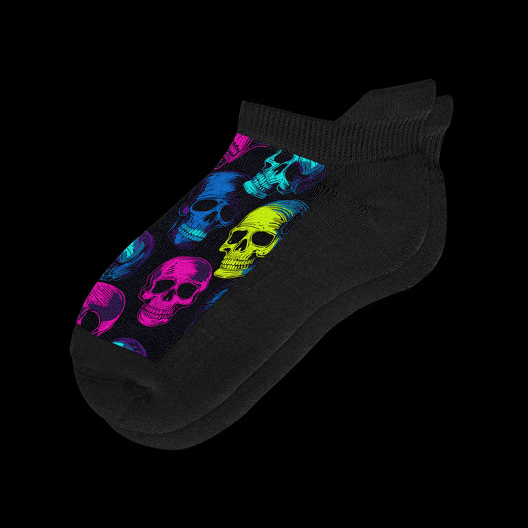 Spooky Colorful Haunted Skulls Ankle Socks Compression From Viasox - Flat View