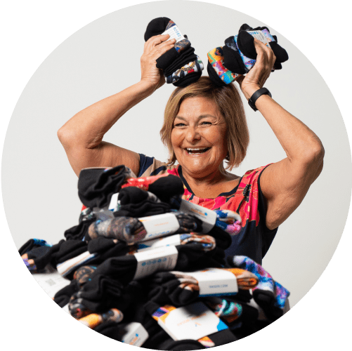 Women holding diabetic socks